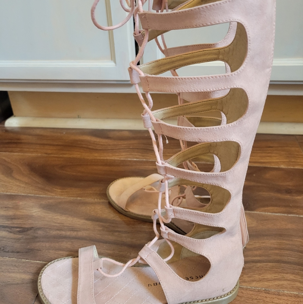 Chinese Laundry, pink suede knee-high gladiators